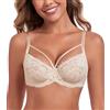 Lemorosy Reggiseno Donna Sexy in Pizzo florido con Ferretto Senza Imbottitura a Nastro Decorativo Push up per Taglie Forti (Nero,3F)