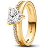 PANDORA Timeless Anello con cuore placcato in oro 14k con zirconi cubici trasparenti, 54