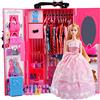 UCanaan Armadio Per Bambole Set Guardaroba (Adatto Anche Per Bambole per ragazze Da 11,5 Pollici), 44 Pezzi Accessori Per Bambole Inclusi Bambola Alla Moda, Vestiti, Scarpe, Borse, Grucce E Supporto