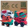 BIOPLAY® Giocattoli in plastica organica [set di 4] Veicoli e aeroplani | interni ed esterni | giocattoli per auto sostenibili da 1 anno | camion | giocattoli di sabbia da 1 anno
