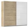 Rauch Möbel Quadra - Armadio con Ante sospese a 2 Ante, con Pacchetto di Accessori Basic 3, 3 mensole, Colore Rovere Sonoma/Vetro Bianco, 226 x 210 x 62 cm