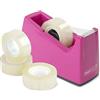 Rapesco 1621 Dispenser per Nastro Adesivo 300 con Nucleo da 25 mm, Include 4 Rotoli di Nastro, Fucsia