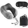 MEMOFYND 1 cuscino da viaggio in memory foam, con maschera per gli occhi, custodia, cuscino semicircolare, cuscino per pisolino, adatto per impiegati in ufficio, un must have per i viaggi (grigio)