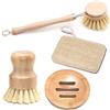 CKANDAY Set di Pennelli per la Pulizia della Cucina Naturale - 4 Pezzi: Spazzola Lunga in Legno, Rotonda in Bambù, Portasapone, Panni Luffa - Setole Naturali