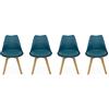 Alice's Home Set di 4 sedie scandinave, gambe in faggio, sedute singole, blu
