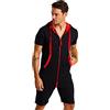 Björn Swensen Tuta da uomo corta estiva in cotone, pantaloni corti da jogging, tuta da uomo, maglietta con cappuccio, tuta estiva, nero/rosso, L