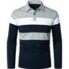 HOOD CREW Polo casual da uomo a maniche lunghe a blocchi di colore a righe, Marina Militare, L