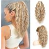 PORSMEER 46 cm 18 Pollici marrone bionda mista Coda Capelli Extension Ricci con Pinza,Posticcio per Capelli Coda Mossa Extension Coda Capelli Lunga Ondulati Mossi per Donna