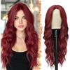 BARSDAR Lungo Ondulato Rosso Parrucca, 66cm Parte Centrale Ricci Ondulato Parrucche Lace Front Naturali Resistente al Calore Sintetici Capelli Parrucca per Donne Quotidiano Partito (Rosso)