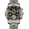 RORIOS Orologio Uomo Automatico Meccanico Orologio con Cinturino in Acciaio inossidabile Luminoso Moda Orologio Tourbillon Impermeabile Orologio da Polso