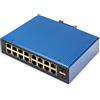 DIGITUS Ind. 16+2-Port Gigabit L2 managed Ethernet POE Swi 16 x GE RJ45 + 2 SFP Port, IEEE802.3at (30W)