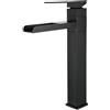 SHANFO Rubinetto Bagno Lavabo Alto, Rubinetto per Lavabo Girevole a 360°, Miscelatore Monocomando Lavabo Cascata, Fredda e Calda Regolabile, Nero, 6M3OK-T