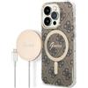 GUESS Set Custodia con caricabatterie Guess per iPhone 14 Pro MagSafe 4G Print Marrone [GUE2294]