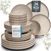 PURE LIVING INTERIOR DESIGN Set di Piatti in Ceramica per 6 Persone Rustic 24 Pezzi - Design Rustico e Moderno, Lavabili in Lavastoviglie - Set di Ciotole e Piatti Colorati - Pure Living beige