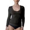 EMMEBIVI Canottiera Donna Manica Lunga in Lana E Seta con Inserti in Pizzo Capo Realizzato in Lana Merino Extra Fine. Disponibile nei Colori Bianco e Nero. (7, Nero)