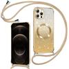 Phoona Cover Magnetica Glitter per iPhone 12 Pro Max con Cordino, [Compatibile con MagSafe], Brillantini Sottile Lucida TPU Silicone Custodia per iPhone 12 Pro Max Morbido Antiurto Cover, Oro