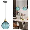 HJXDtech Vintage Industriale Lampada a Sospensione con 20cm Sfera in Vetro, Lampadario Sospeso a Soffitto E27 in Bronzo Antico per Comodino, Cucina,Sala da pranzo e Soggiorno (Blu scuro)