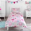 Bloomsbury Mill - Set biancheria da letto per bambini - Rosa Cuori e Farfalle - Set Copripiumino Lettino e federa per Ragazee - Lenzuola Culle per junior e bambino - Pois Puntini Viola -120 x 150 cm
