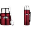 Thermos, Bottiglia Isolante Stainless King, in Acciaio Inox Satinato, capacità 0,47 l, Rosso, 4003.248.120 + Thermos Speisegefäß Stainless King Edelstahl Lackiert Cranberry 0, 47 L