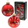 Dekohelden24 Lauschaer - Set di 4 palline di vetro di colore rosso opaco e lucido, decorate a mano con fiocchi di neve, con corona d'oro, dimensioni Ø ca. 7 cm, colore: Rosso/Bianco
