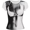 EVELUST Maglia da donna con stampa 3D Body Crop Top - Y2k Abbigliamento Grafica Tee Estate Casual Manica Lunga Girocollo, Bianco corto, S