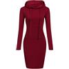 Tomwell Abito Donna A Manica Lunga Solida Vestito Felpa con Cappuccio Casual Maglietta Pullover Top Cappotto Giacca Ragazza Elegante A Vino Rosso 34