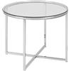 AC Design Furniture Gurli Tavolino Rotondo, Ø: 55 x 45 cm, Transparante/Cromo, Vetro/Metallo, 1 pz