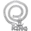 HALUKAKAH Collana con Ciondolo Placcato in Platino per Uomo - Oltre 1000 Diamanti - Catena a Maglie Cubane - Ciondolo a Lettera King della Corona - Stile Hip Hop - con Scatola Regalo