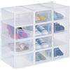 Relaxdays Set 12 Scatole di Plastica per Scarpe Fino al N. 45, Scarpiera con Box Impilabili, Shoe Organizer, Trasparenti, 14,5 x 23 x 33,5 cm