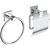 EMKE Set di 2 portasciugamani da bagno, in acciaio inox, autoadesivo, montaggio a parete, set di accessori da bagno, anello per asciugamani e porta carta igienica con decorazione cromata