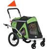 PawHut Rimorchio Bici e Passeggino per Cani 2 in 1 Pieghevole con Catarifrangenti e Bandierina, Verde|Aosom