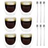 Leikurvo Set di 6 bicchieri da caffè a doppia parete, da 80 ml, a doppia parete, con 6 cucchiai, cappuccino, tazze da caffè, caffè e ghiaccio, bicchieri termici