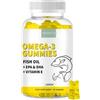 ASPERILLEN Omega 3 in Caramelle Gommose Olio di Pesce Gusto Limone - 60 Pezzi | 400mg EPA e 200mg DHA - Omega 3 con Vitamina E (funzione antiossidante) - Supporto per cuore, cervello e vista - ASPERILLEN