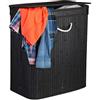 Relaxdays cesto portabiancheria con coperchio, 2 scomparti, contenitore per dividere i panni sporchi, traspirante, 72 l, bambù, nero