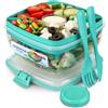 Sistema Salad TO GO | Contenitore per alimenti con singoli scomparti, posate da viaggio e vasetto per condimento| 1,1L | Senza BPA | Colori assortiti