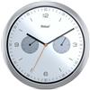 MEBUS Moderne Quarz-Wanduhr mit Temperaturanzeige und Luftfeuchtigkeit, 26 cm Durchmesser groß, Wohnzimmer, Küchenuhr, Rund/Modell: 16102 / Farbe: Silber