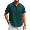Enlision Camicia Lino Uomo Maniche Corte Camicie Estiva da Uomo Casual Serafino Senza Collo Coreana Maglietta Verde Petrolio T-Shirt con Bottoni XXL