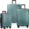 U.S. Traveler Boren, Valigia da viaggio rigida in policarbonato con 8 ruote girevoli, manico in alluminio, Verde acqua, 3-Piece Set, USB Port in Carry-On