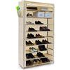 Relaxdays Scarpiera Valentin 161 X 88 X 30 cm, con Rivestimento in Stoffa, 10 Ripiani Scarpiera con Chiusura Lampo per Polvere, Supporto per 45 Paia di Scarpe, 161 X 88 X 30 Nero, beige, metallo, 45 pairs
