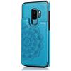 Lijc Compatibile con Custodia Samsung Galaxy S9 Doppio Bottone Mandala Goffrato PU Cuoio Tasche per Carte [Carte Slot] [Funzione Stand] Antiurto Flip Custodia Caso-Blu