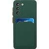 Lijc Compatibile con Custodia Samsung Galaxy S21 FE [Proteggi Schermo] con Slot per Schede Cover Ultra Slim Morbido Flessibile Silicone TPU Anti-Shock Case-Verde Scuro