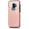 Lijc Compatibile con Custodia Samsung Galaxy S9 Doppio Bottone Mandala Goffrato PU Cuoio Tasche per Carte [Carte Slot] [Funzione Stand] Antiurto Flip Custodia Caso-Oro Rosa