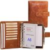 ALMADIH Agenda in pelle A6 Portadocumenti Calendario 2025 Marrone Deluxe Cartella Portablocco Organizer Porta Documenti Conferenza Anelli + Block Notes Organizzatore Carpetta
