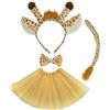 TSHAOUN Set di 4 costumi da giraffa per bambini, con copricapo, coda, papillon, tutù, cosplay di animali, per feste, attività universitarie, spettacoli, Halloween