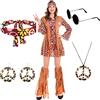 yumcute Costume da hippie anni '70 Collana Orecchini Occhiali da sole Vestito da discoteca da donna, Costume da festa anni '60, Abiti retrò di Halloween XL