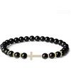 COAI Bracciale da Donna in Tormalina Nera con Charm Croce S, Bracciale Rosiaio Donna con Perline di Tormalina Nera