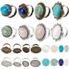 SUNNYCLUE 16Pcs Fai Da Te 8 set Anelli con Castoni Grezzi Pietre Naturali Cabochon Stile Antico Anello Regolabile per Dito Vuoto Componesnts Pietre Preziose Anelli Kit per La Creazione di Cabochon Pia