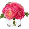 Briful Fiori artificiali di camelia con vaso di vetro, fiori artificiali rosa, grandi fiori finti di camelia con acqua sintetica, per casa, ufficio, bagno