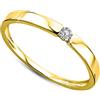 Orovi Anello Donna Solitario con Diamante taglio brillante Ct 0.05 in oro Giallo 9 kt 375 Anello