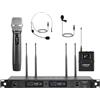Phenyx Pro Sistema microfono wireless a UHF vera diversità con microfoni palmari/Bodypack/archetto/da bavero, scansione automatica, 2x1000 canali per palcoscenico e studio (PTU-2U-1H1B)